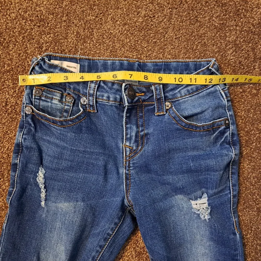True Religion Distressed Geno Relaxed Slim Adjustable Waistline Denim Jeans - Picture 9 of 10